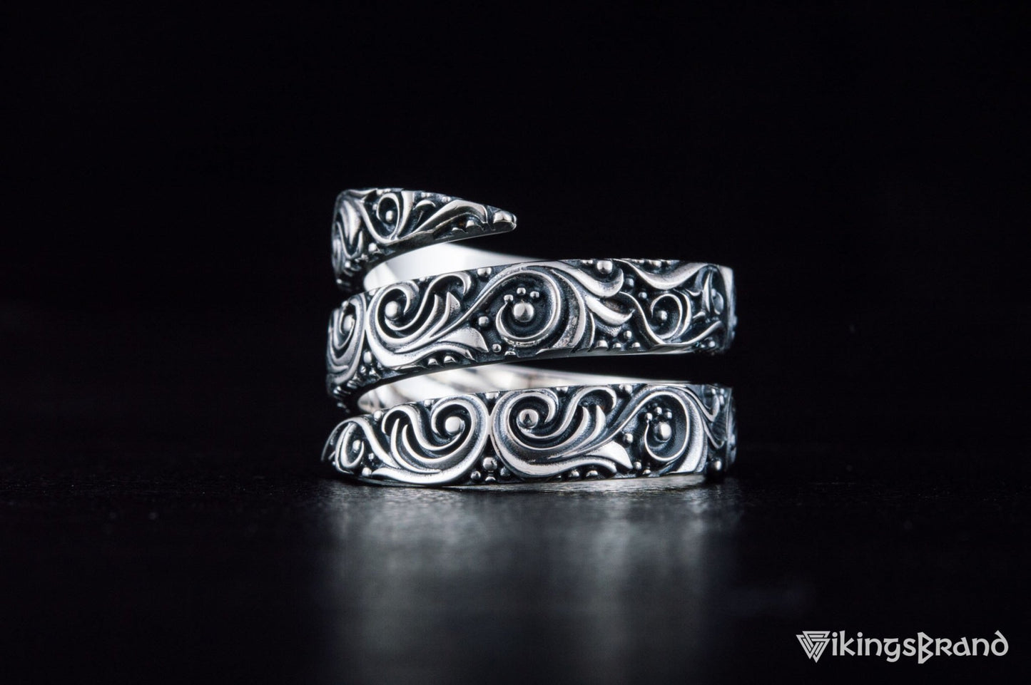 Snake Viking Style Ring with Ornament Sterling Silver Handmade Jewelry