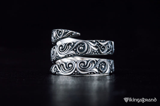 Snake Viking Style Ring with Ornament Sterling Silver Handmade Jewelry
