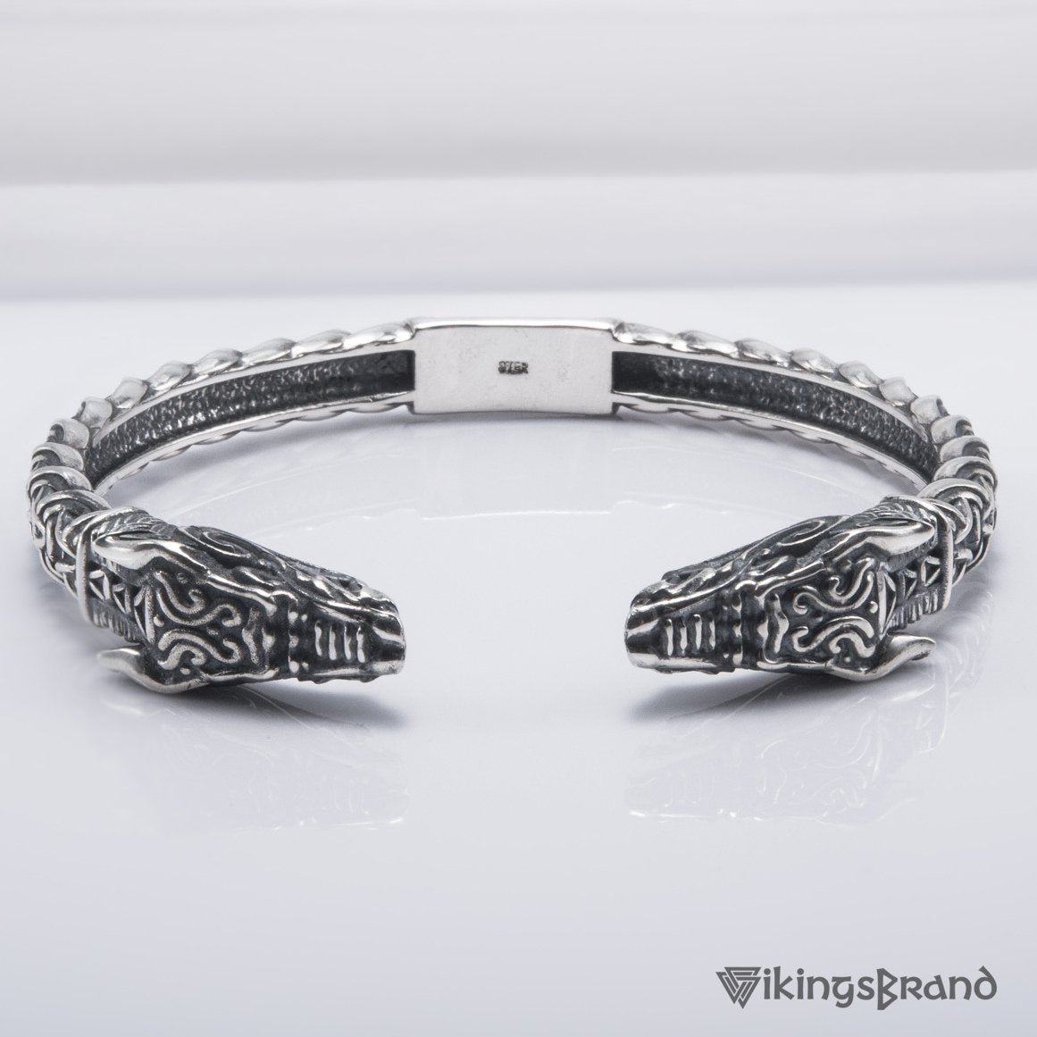 Solid 925 Sterling Silver Fenrir Arm Ring with Norse Ornaments