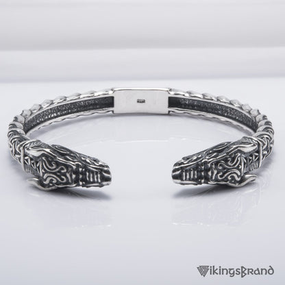 Solid 925 Sterling Silver Fenrir Arm Ring with Norse Ornaments