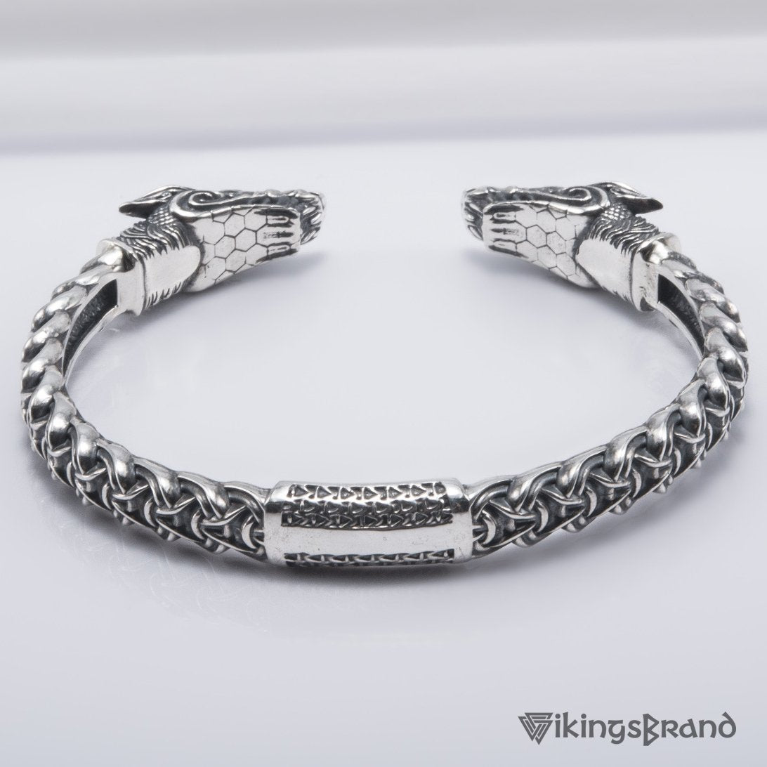 Solid 925 Sterling Silver Fenrir Arm Ring with Norse Ornaments