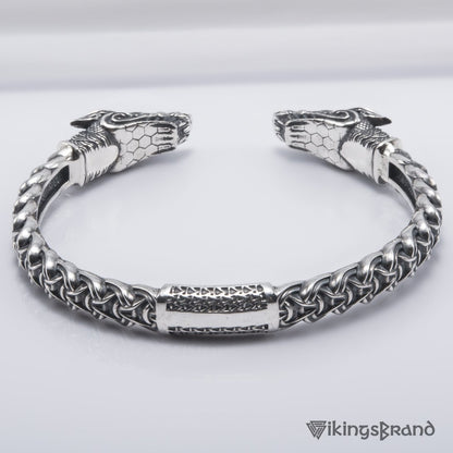 Solid 925 Sterling Silver Fenrir Arm Ring with Norse Ornaments