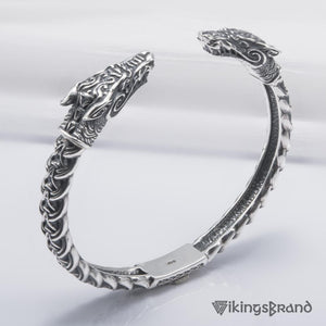 Fenrir-Armreif mit nordischen Ornamenten aus massivem 925er Sterlingsilber