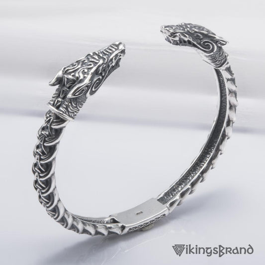 Solid 925 Sterling Silver Fenrir Arm Ring with Norse Ornaments