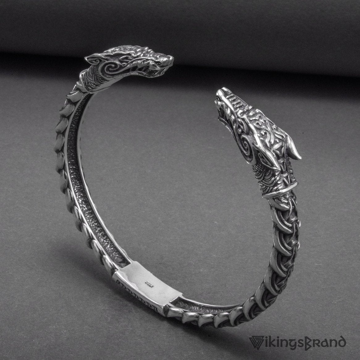 Solid 925 Sterling Silver Fenrir Arm Ring with Norse Ornaments
