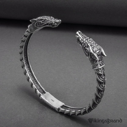 Solid 925 Sterling Silver Fenrir Arm Ring with Norse Ornaments