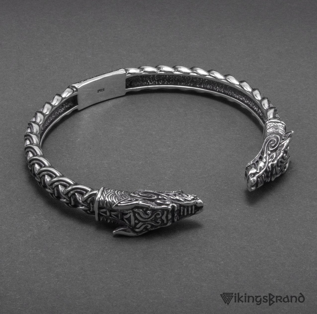 Solid 925 Sterling Silver Fenrir Arm Ring with Norse Ornaments