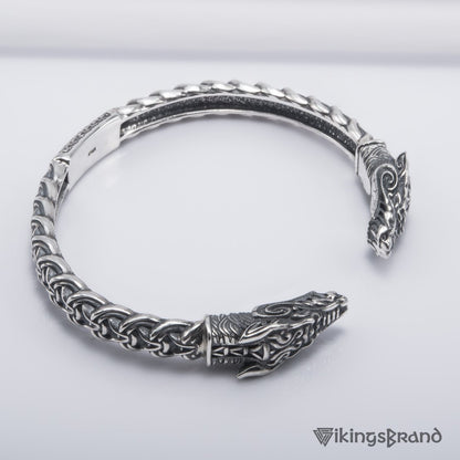 Solid 925 Sterling Silver Fenrir Arm Ring with Norse Ornaments