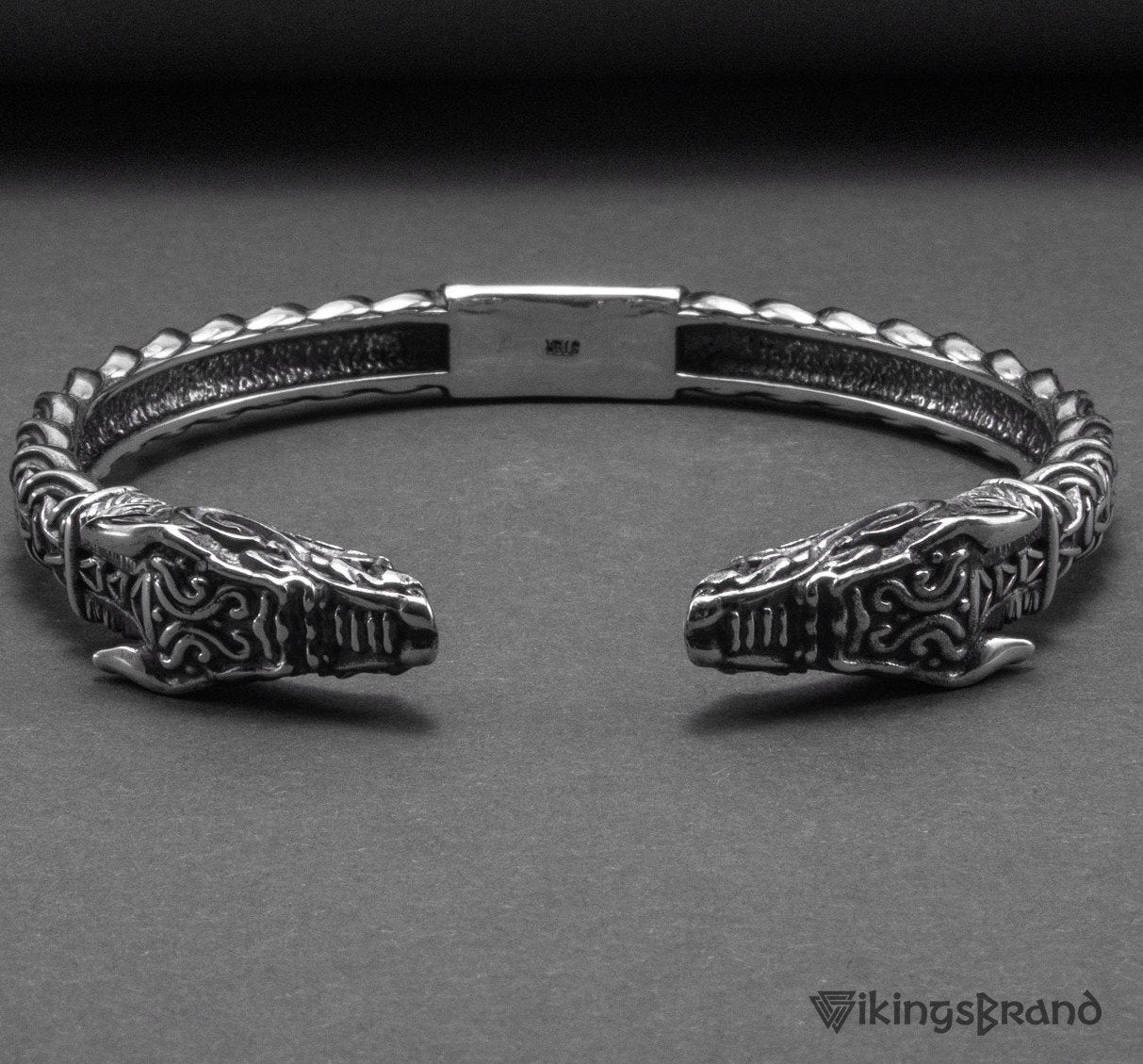 Solid 925 Sterling Silver Fenrir Arm Ring with Norse Ornaments