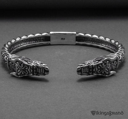 Solid 925 Sterling Silver Fenrir Arm Ring with Norse Ornaments