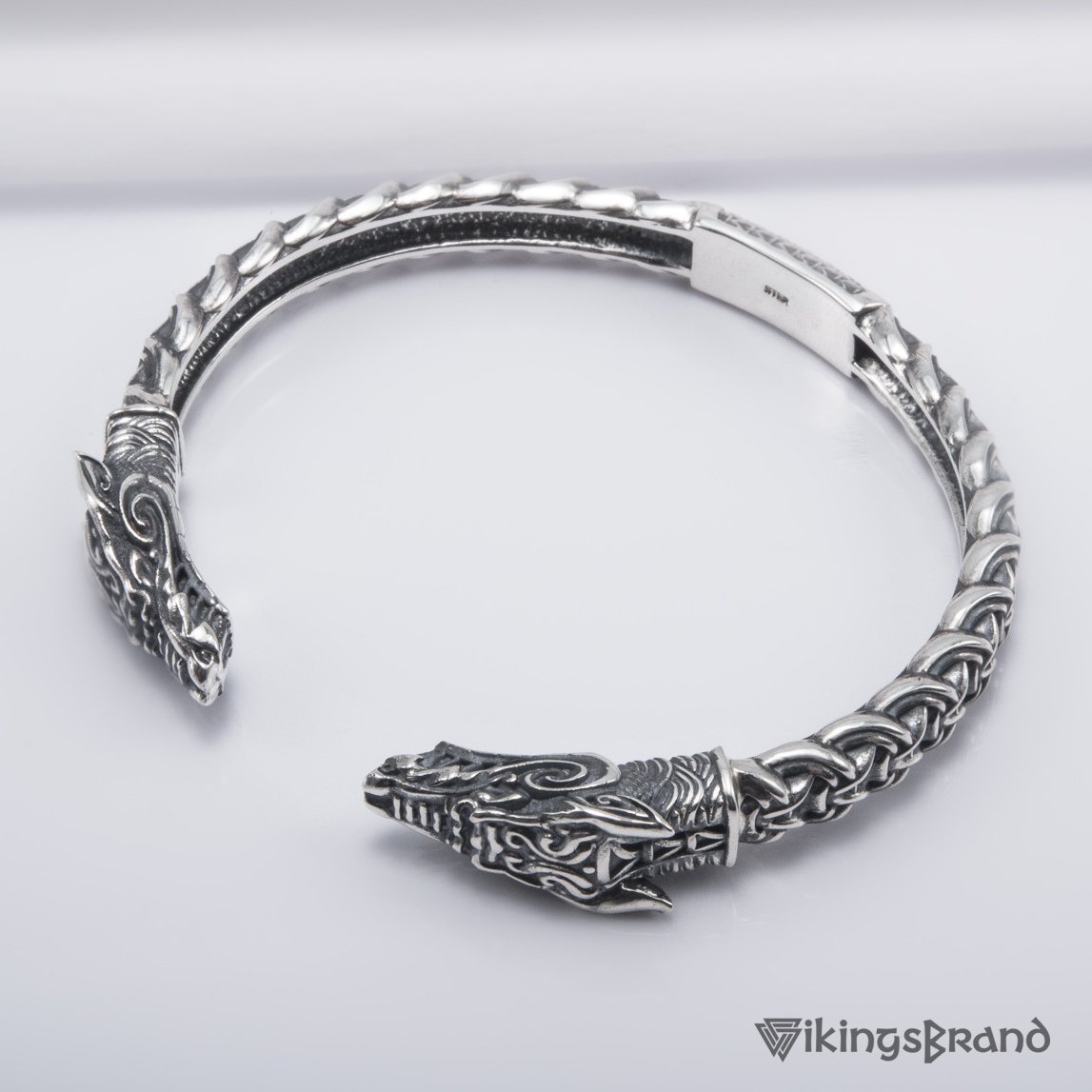 Solid 925 Sterling Silver Fenrir Arm Ring with Norse Ornaments
