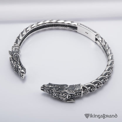 Solid 925 Sterling Silver Fenrir Arm Ring with Norse Ornaments