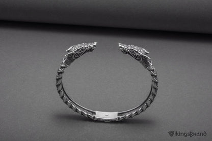 Solid 925 Sterling Silver Fenrir Arm Ring with Norse Ornaments