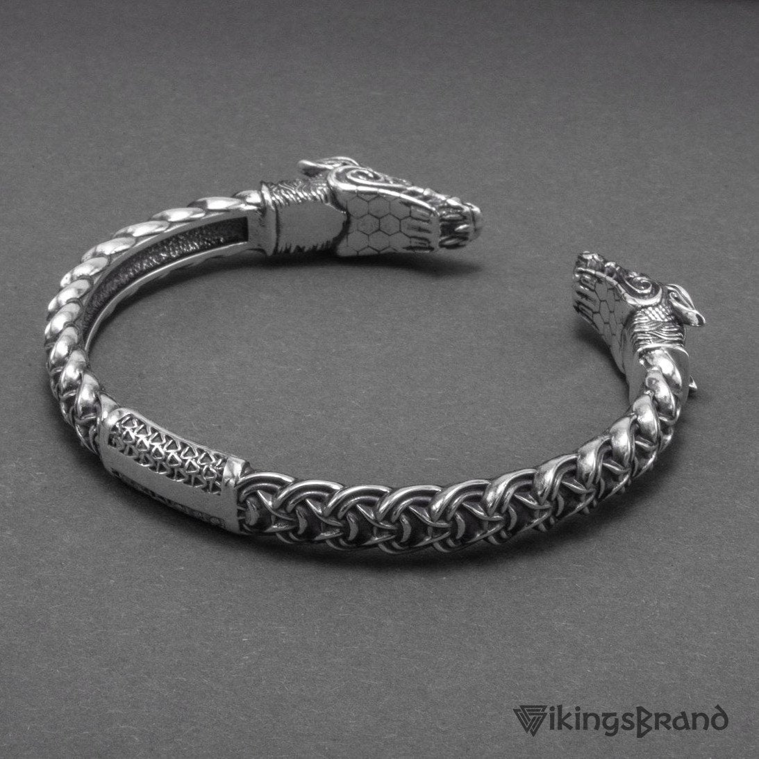 Solid 925 Sterling Silver Fenrir Arm Ring with Norse Ornaments