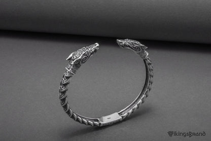 Solid 925 Sterling Silver Fenrir Arm Ring with Norse Ornaments