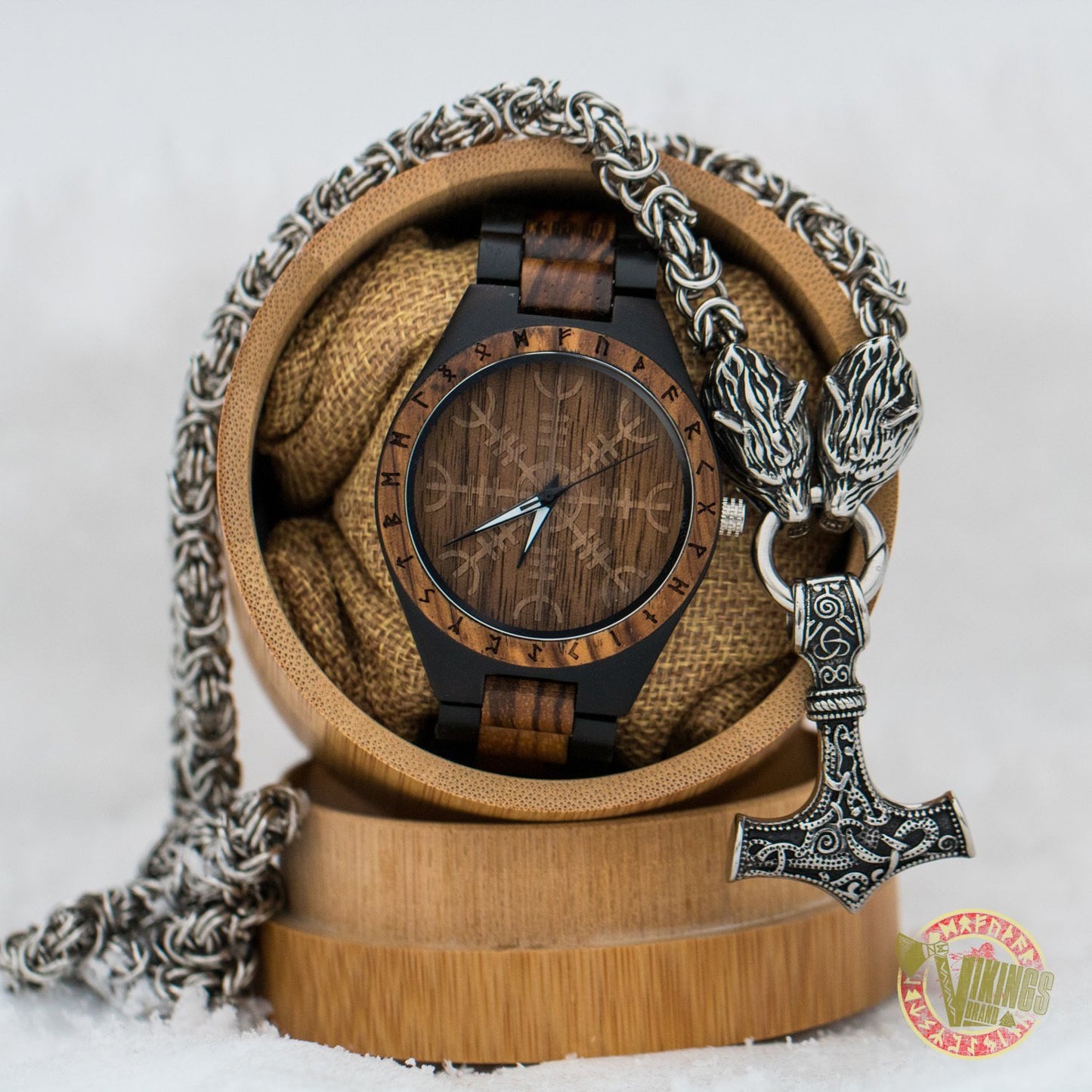 SPECIAL OFFER! Ivar Wooden Watch & Massive Chain Mjolnir Necklace - INSANE PRICE - VikingsBrand