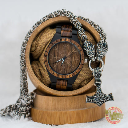 SPECIAL OFFER! Ivar Wooden Watch & Massive Chain Mjolnir Necklace - INSANE PRICE - VikingsBrand