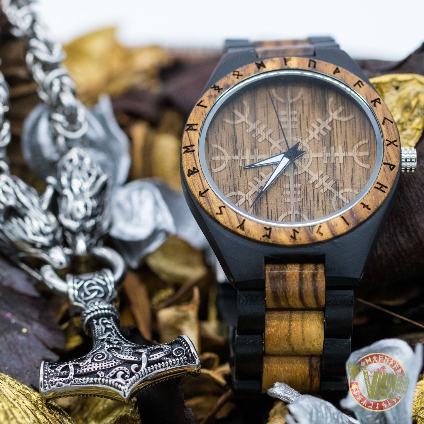 SPECIAL OFFER! Ivar Wooden Watch & Massive Chain Mjolnir Necklace - INSANE PRICE - VikingsBrand
