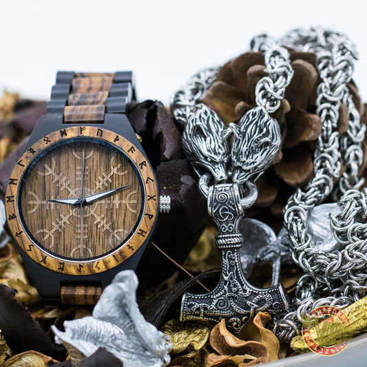 SPECIAL OFFER! Ivar Wooden Watch & Massive Chain Mjolnir Necklace - INSANE PRICE - VikingsBrand