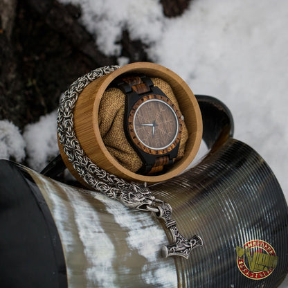 SPECIAL OFFER! Ivar Wooden Watch & Massive Chain Mjolnir Necklace - INSANE PRICE - VikingsBrand