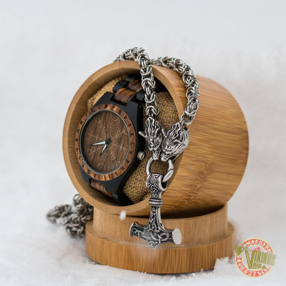 SPECIAL OFFER! Ivar Wooden Watch & Massive Chain Mjolnir Necklace - INSANE PRICE - VikingsBrand