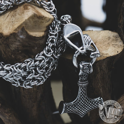SPECIAL OFFER! Massive Chain Viking Men Necklace with Wolf Heads and Mjolnir Pendant - VikingsBrand