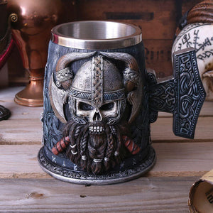 Viking warrior Tankard with Mjolnir Handle and steel Insert