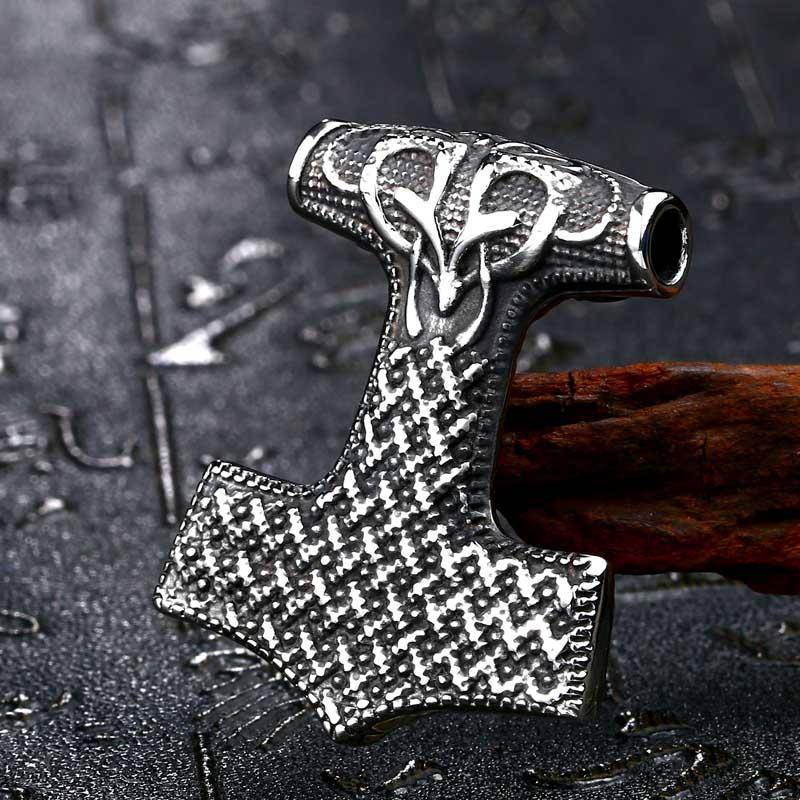 Stainless Steel Raven Mjolnir Pendant - Necklace - VikingsBrand