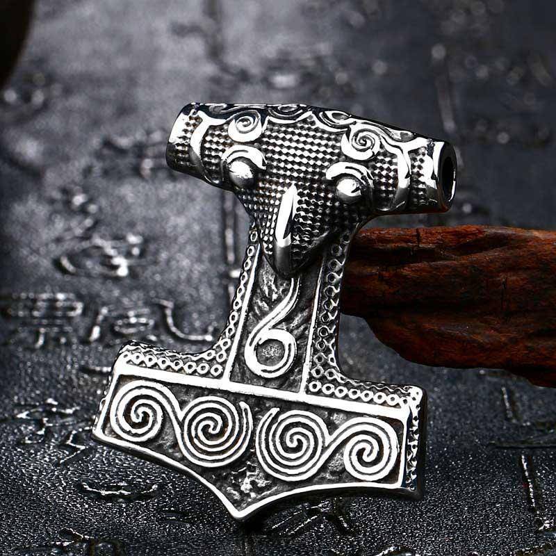 Stainless Steel Raven Mjolnir Pendant - Necklace - VikingsBrand