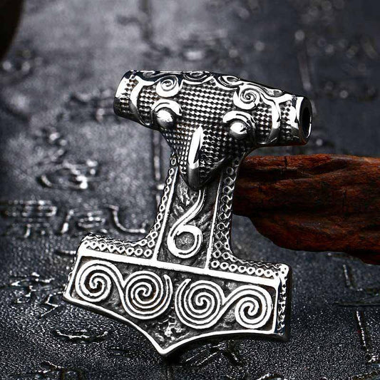 Stainless Steel Raven Mjolnir Pendant - Necklace - VikingsBrand