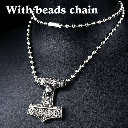 Stainless Steel Raven Mjolnir Pendant - Necklace - VikingsBrand