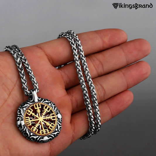 Stainless Steel Vegvisir Rune Amulet Necklace