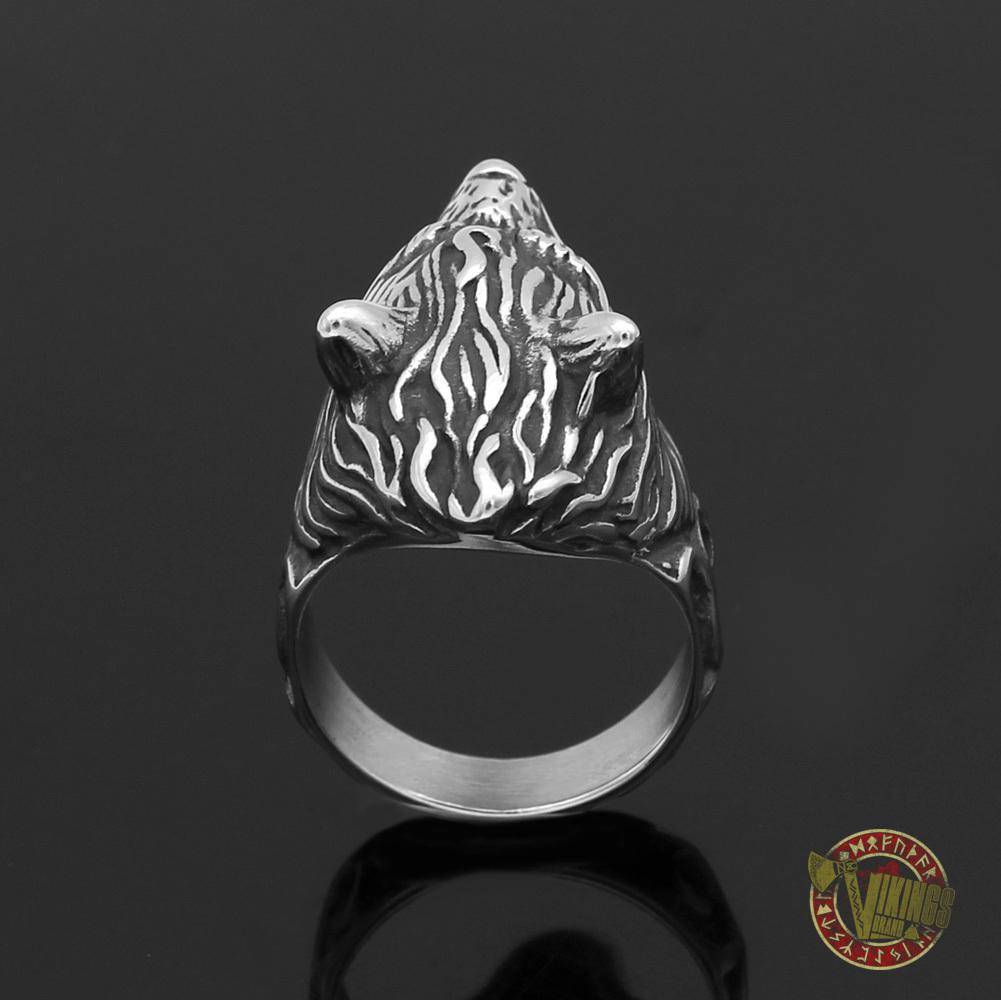 Stainless Steel Viking Norse Wolf Head Ring - VikingsBrand