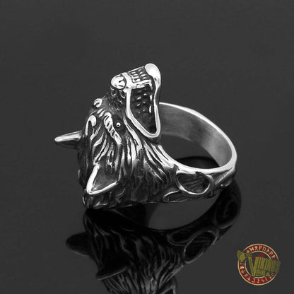 Stainless Steel Viking Norse Wolf Head Ring - VikingsBrand