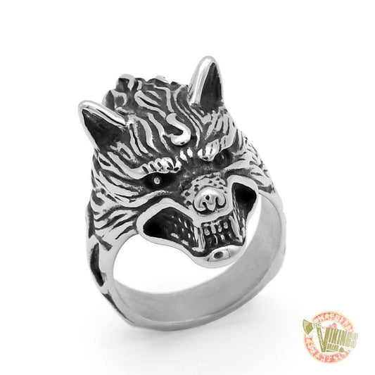 Stainless Steel Viking Norse Wolf Head Ring - VikingsBrand