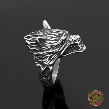 Stainless Steel Viking Norse Wolf Head Ring - VikingsBrand
