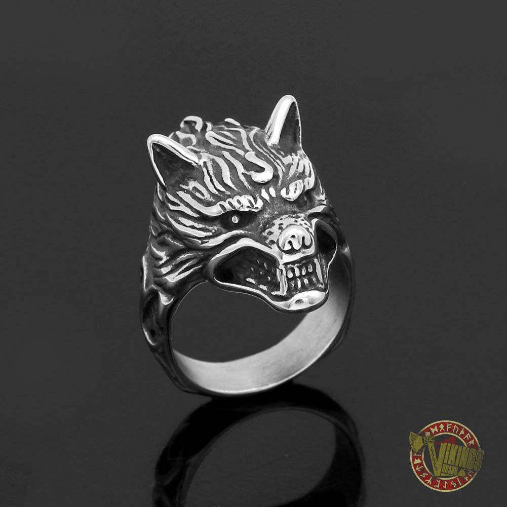 Stainless Steel Viking Norse Wolf Head Ring - VikingsBrand