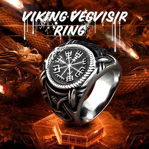Stainless steel Viking Vegvisir ring
