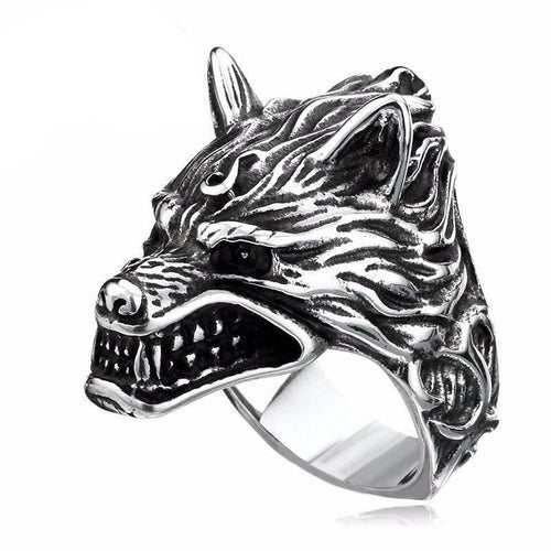 Stainless steel Viking wolf ring