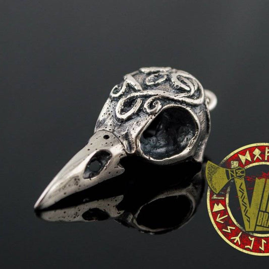 Sterling Silver Crow Skull Viking Pendant - VikingsBrand