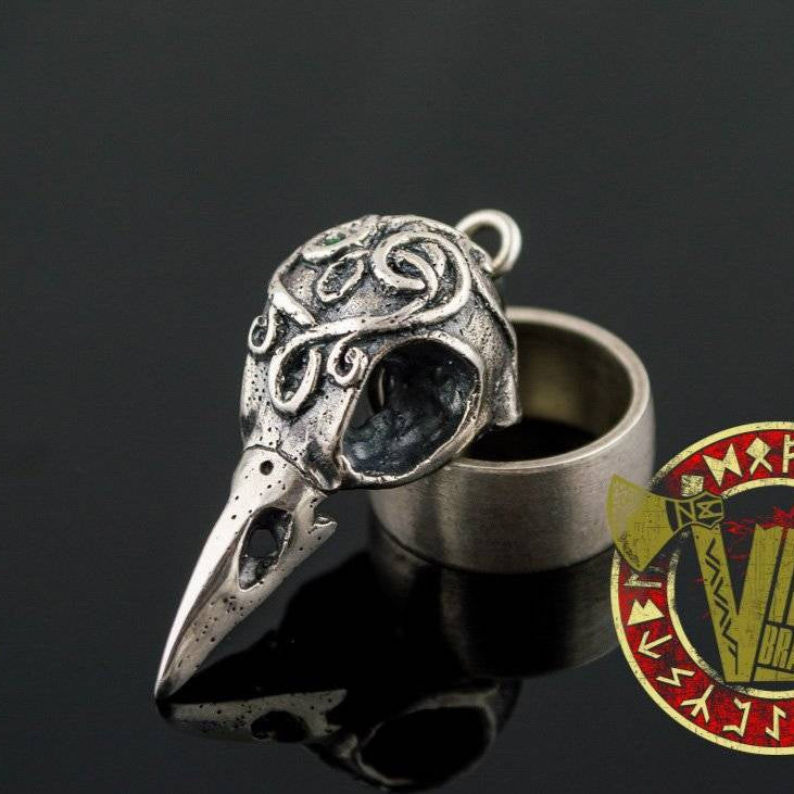 Sterling Silver Crow Skull Viking Pendant - VikingsBrand