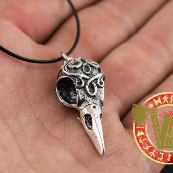 Sterling Silver Crow Skull Viking Pendant - VikingsBrand