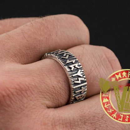 Sterling Silver Elder Futhark Runes Ring - VikingsBrand