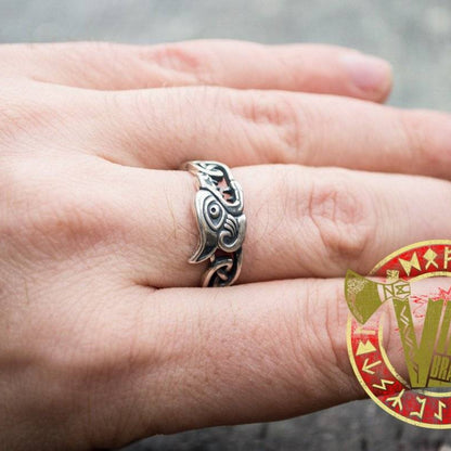 Sterling Silver Fenrir Ring with Viking Ornament - VikingsBrand