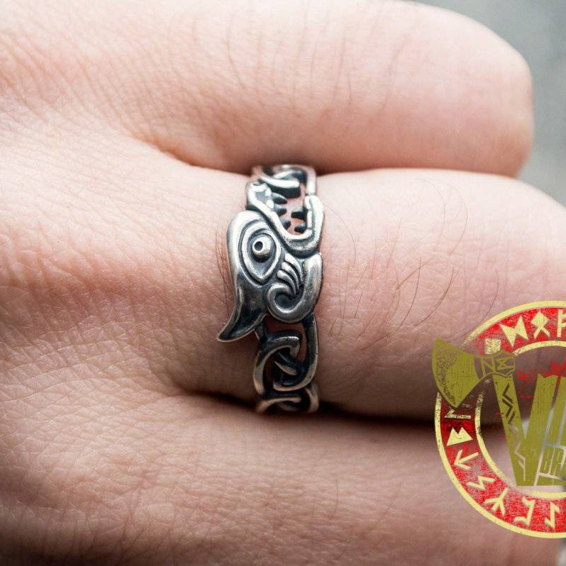 Sterling Silver Fenrir Ring with Viking Ornament - VikingsBrand
