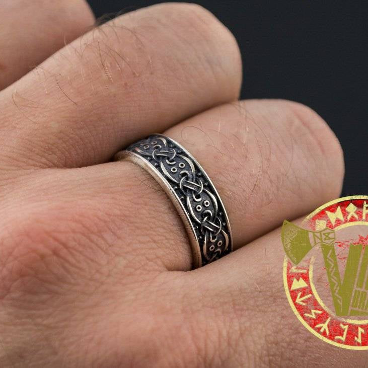 Sterling Silver Norse Ornament Ring - VikingsBrand
