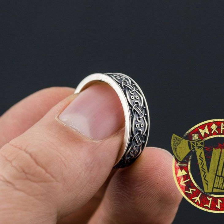 Sterling Silver Norse Ornament Ring - VikingsBrand