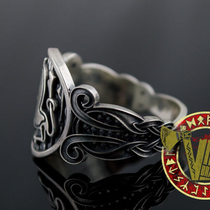 Sterling Silver Ring with Animal and Norse Ornament - VikingsBrand
