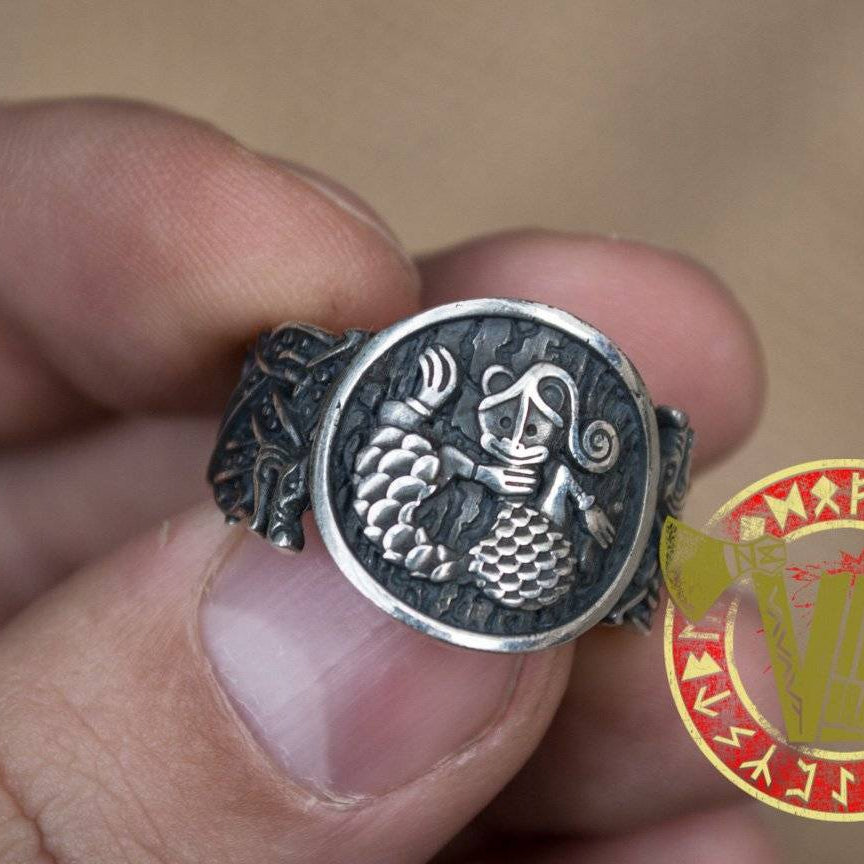 Sterling Silver Ring with  Animal Symbol and Norse Ornament - VikingsBrand