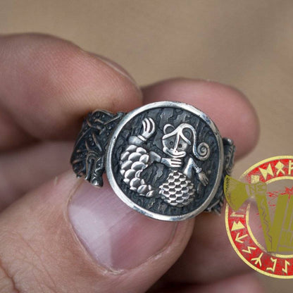 Sterling Silver Ring with  Animal Symbol and Norse Ornament - VikingsBrand